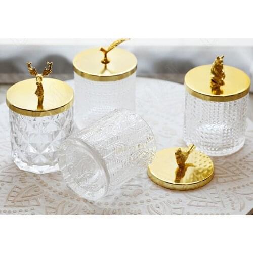 Gilded Glass Storage Jars with Lid Animal Decorative Toothpick Organizer Bedroom Desktop Jewelry Tank Home Decoration Modern