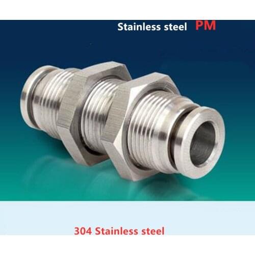 304 Stainless Steel Straight Bulkhead Connector PM4/6/8/10/12/16 Pneumatic Connector