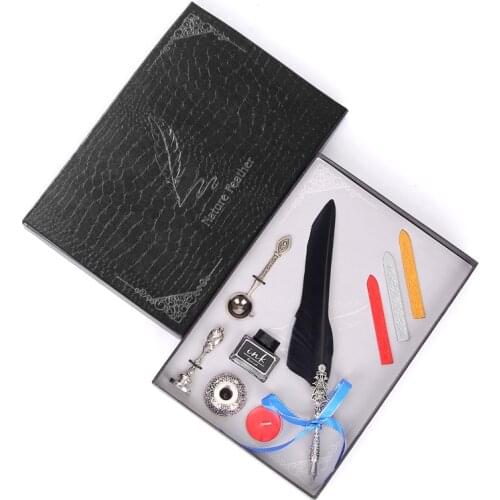 Multicolor European Retro Feather Pen Teachers Day Gift Boxed a Pair Of Three-Color Stickers + A Spoon Student Stationery Set