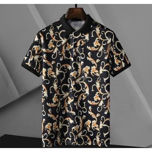 Man Shirts High Quality 2021 New Summer Gold Print Polo Shirts Mens British Fashion Mens Cotton Shirt Polo Homme Manche Courte