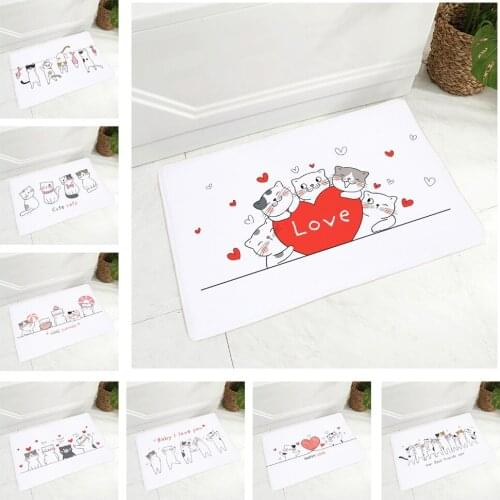Nordic Style Cute Cartoon Cat Doormat Non-Slip Printed Soft Flannel Carpet Decor Happy Holiday Floor Door Mat for Hallway 40x60