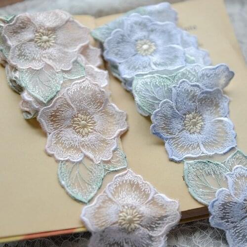 Somelace 7cm width (3yds/lot)blue~brown floral embroidered Lace Trim with Design for Wedding Bridal and Garment Decoration