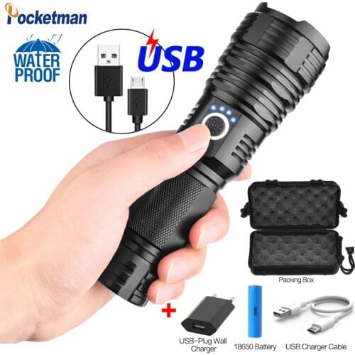 Super Powerful XHP70.2 LED Flashlight Zoomable Torch USB Rechargeable Flashlight XHP50 LED Torch Portable Use 1865026650 Battery