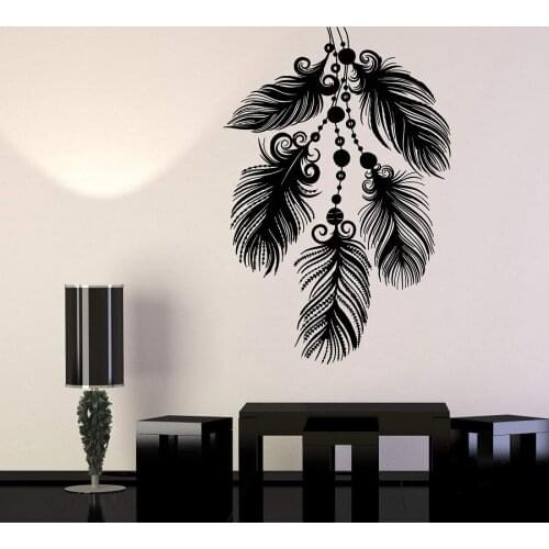 Vinyl wall decal art beautiful feather ethnic style home decoration living room bedroom decoration sticker interior mural GXL18