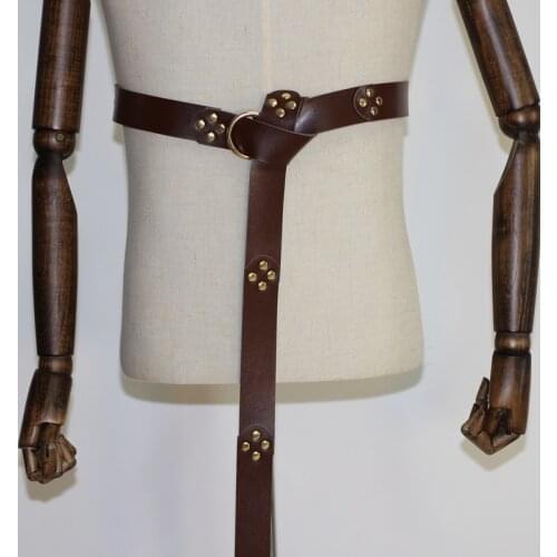 Medieval Vintage Waist Ring Belt Costume Decorate Punk Part For Adult Viking Knight Pirate Wide Thick Long Leather Loop Buckle