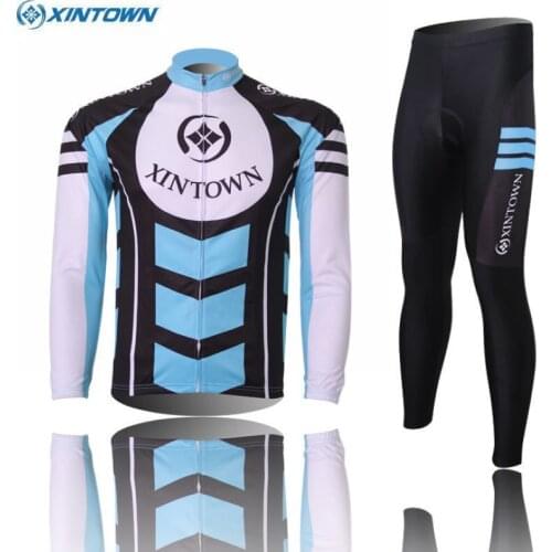 XINTOWN Women Wear Blue Cycling Bike Long Sleeve Clothing Bicycle Sports Wear Set Jersey (BIB) Pants