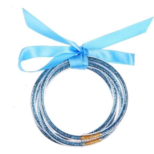 All Weather Bangle Glitter Filled Stardust Silicone Circle Women Bowknot Jelly Bangles Bracelet Femme Jewelry 5 Pcs/Set