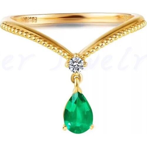 Natural real emerald drop ring Per jewelry Free shipping 0.4ct gemstone 925 sterling silver Fine jewelry J292716