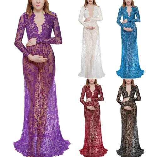 Floral Lace Women Dress Sexy Deep V Maternity Bride Wedding Party Dress Elegant Female Infinity Longue Femme Photography Robe