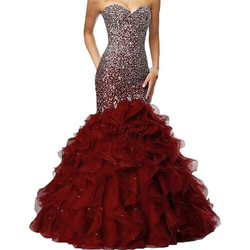 2020 Beaded Mermaid Prom Dresses Long Sweetheart Sleeveless Rhinestones Formal Evening Party Gowns Women Robe De Soiree