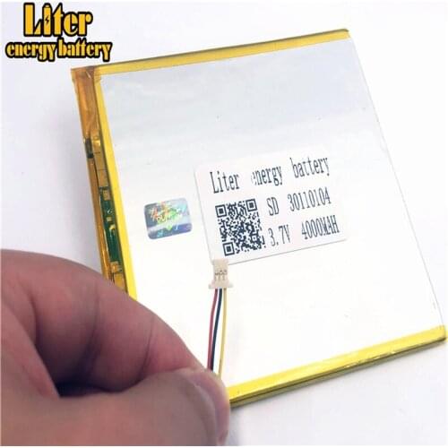 1.0MM 3pin connector 30110104 30110105 3.7v 4000mah lipo battery in rechargeable Batteries with full capacity tablet pc