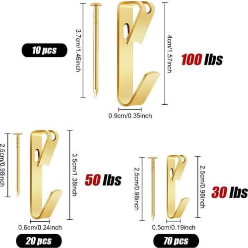100Pcs/Set Golden Sawtooth Picture Frame Hanger Hanging Photo Wall Oil Painting Mirror Saw Tooth Hooks With Screws
