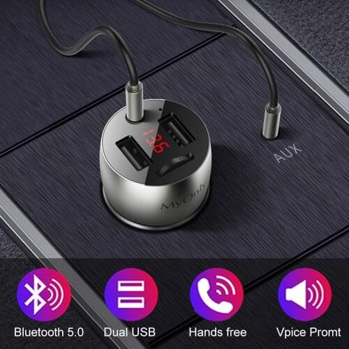 3.5mm AUX Bluetooth 5.0 FM Transmitter Wireless Modulator 4.8A Dual USB Car Charger Handsfree Car MP3 Player Aluminum alloy Body