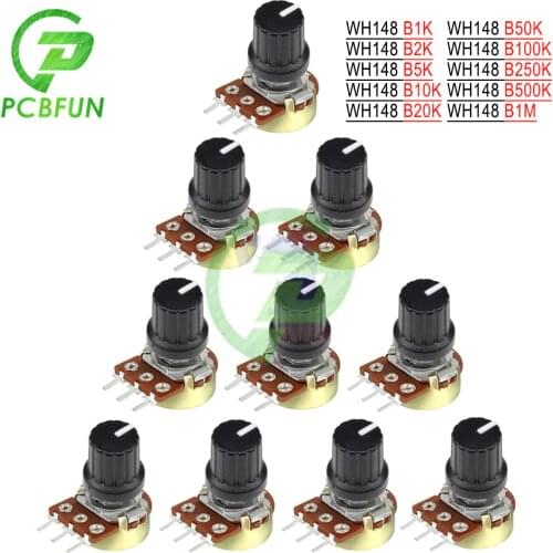 5 PCS/Lot Potentiometer Resistor 1K 5K 10K 20K 50K 100K 500K Ohm 3 Pin Linear Taper Rotary Potentiometer w/Cap Knob for Arduino