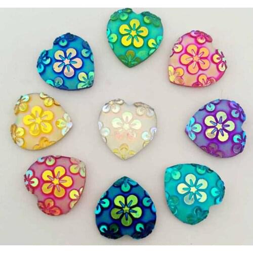 60PCS 12mm AB resin heart-shaped flat back wedding decoration button rhinestone clip thin resin drill-A24