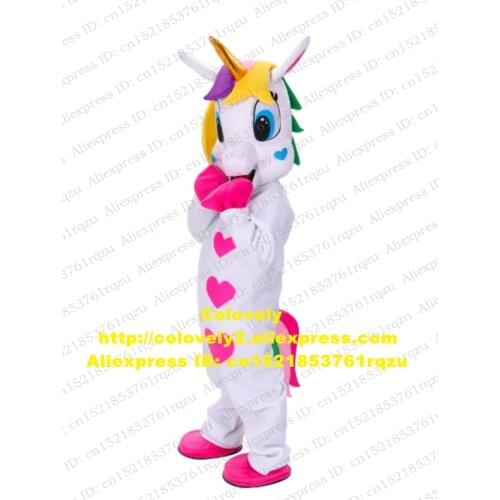 White Unicorn Rainbow Pony Flying Horse Mascot Costume Adult Cartoon Character Outfit Fashion Planning Advertising Drive cx2054