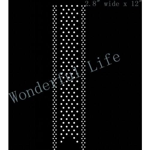 Free Shipping staggered outline to random dots cheer bow strip 2.8" x 12" rhinestone Iron On bling transfer Trim applique