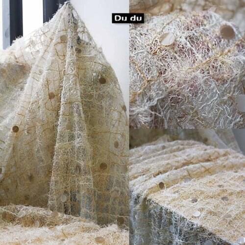 50*130cm Pale yellow Irregular Matt Clothing Fabric Sequins Bud silk Bead piece Fabric Fabric DIY