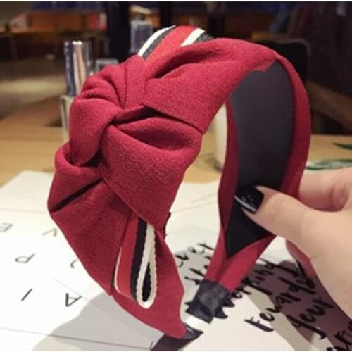 Side Bow Knotted Headbands for Women Hair Accessories Face Wash Striped Bow Hairband Adults Wide Bow Head Band Women Headwear
