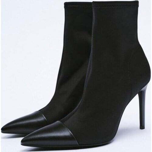 Womens Boots Autumn Boots-Women Female Shoes Luxury Designer Ankle 2021 Ladies Pointy Black Leather High Heel Rubber