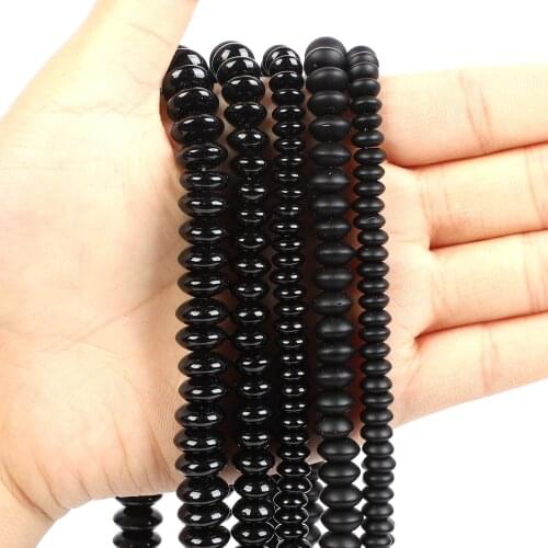 Natural Stone Beads Glossy Black Stacked Abacus Beads Loose Beads for Jewelry Making Needlework DIY Bracelet Strand 4-12 MM