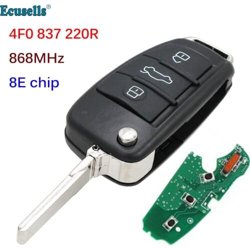 Flip Remote Car Key Fob 3 Buttons FSK 868MHz 8E Chip for Audi A6 A6L S6 Q7 2006 2007-2012 4F0837220R / 4F0 837 220R HAA blade