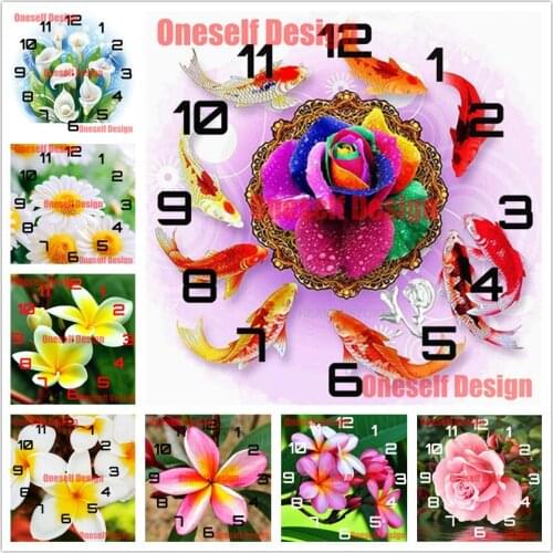 Diy diamond painting full square clock flower 5d diamond art kit 5d diamond embroidery sale clock decoration home Christmas gift