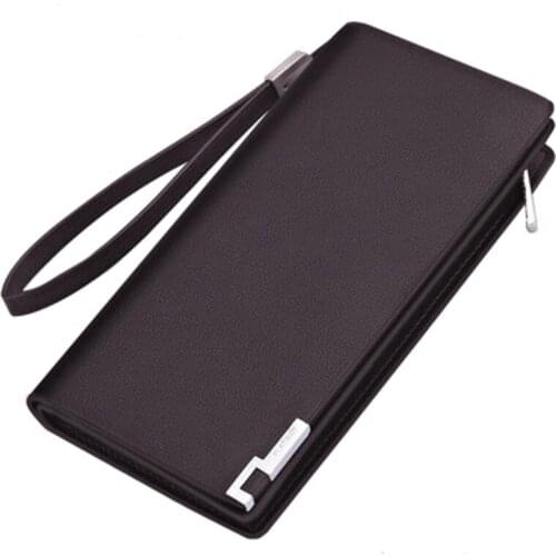 Men Wallet Vintage PU Leather Long Purse Bifold Business Coin Change Pocket with Zipper Large Capacity