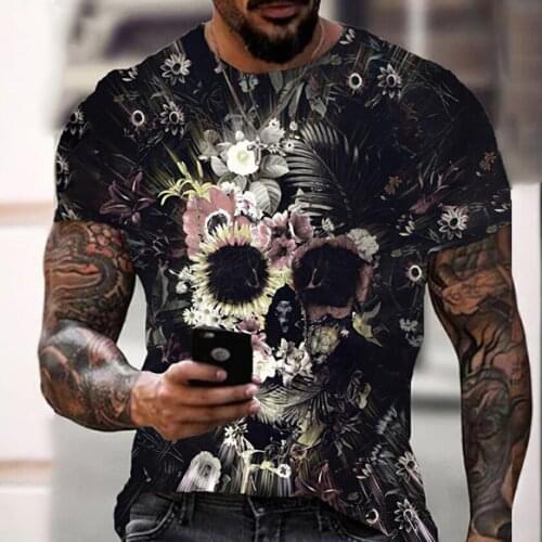 Skull Pattern Men T-Shirt Horror Fashion O-Neck Oversized T-Shirt Summer Fashion Top Boy Clothing Large Streetwear Mens Hip Hop