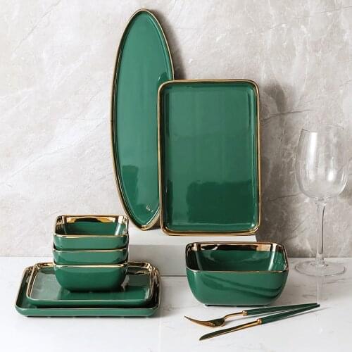 Nordic Luxury Ceramic Plate Restaurant Hotel Service Tray Set Table Decoration Kitchen Storage Supplies Sushi Plate Salad Plate