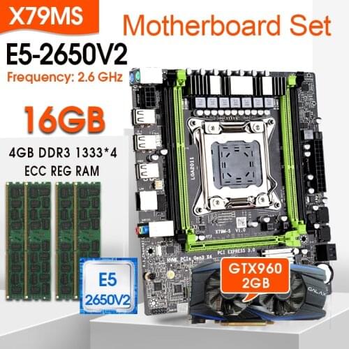 X79 motherboard set with Xeon E5-2650 V2 CPU LGA2011 combos 4*4GB=16GB 1333Mhz memory DDR3 RAM and GTX 960 2GB GPU