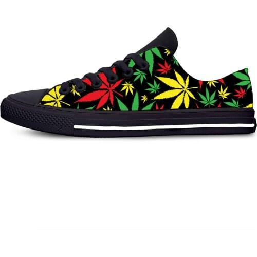 Reggae Rasta Leaf Pattern Fashion Funny Classic Casual Cloth Shoes Low Top Lightweight Breathable 3D Printed Men women Sneakers