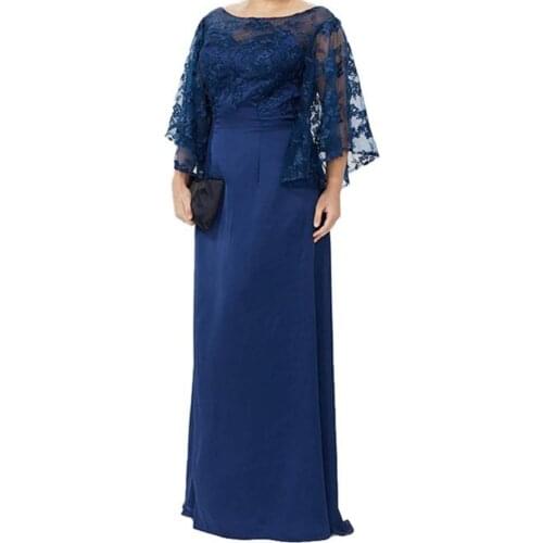 Plus size lace long bride mother dress formal banquet silver emerald birthday party dress 2020