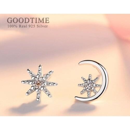 Fashion Women Earring Pure 100% 925 Sterling Silver Earrings Star & Moon Zircon Earrings Silver Jewelry For Bride Wedding Party