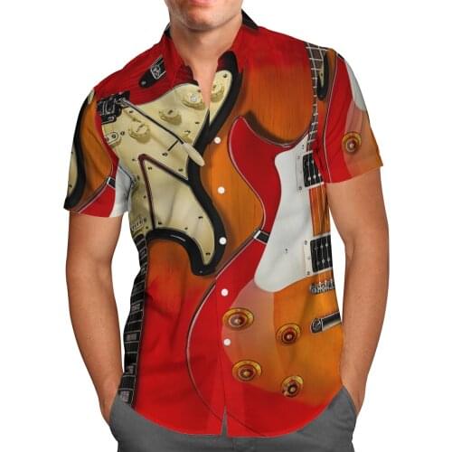 2021 Guitar Hawaii Shirt 3D Printed Rock Men Harajuku Fashion Short Sleeve Shirts Beach Mens Shirts Oversize Hemden Herren 5XL