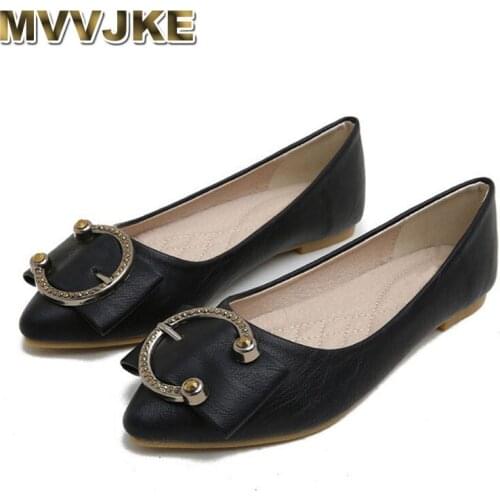 MVVJKE 34~43 Plus Size Women Pointed Toe Flats Ladies Slip On Loafers Womens Leather Moccasins Single Shoes Ballet Flat Shoes