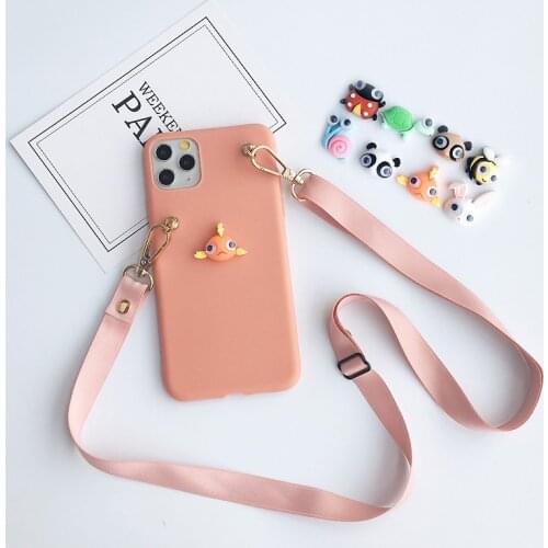 Cartoon Animal Soft TPU Case With Neck Shoulder Crossbody Strap Lanyard For iPhone SE2 12 Mini 11 Pro Xs Max Xr X 5 8 7 6s Plus