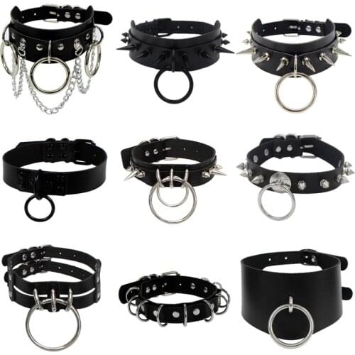 Fashion Punk Necklaces Chains Gothic PU Leather Heart Round Spike Rivet Collar Choker Necklace Body Jewelry Pendant Necklace