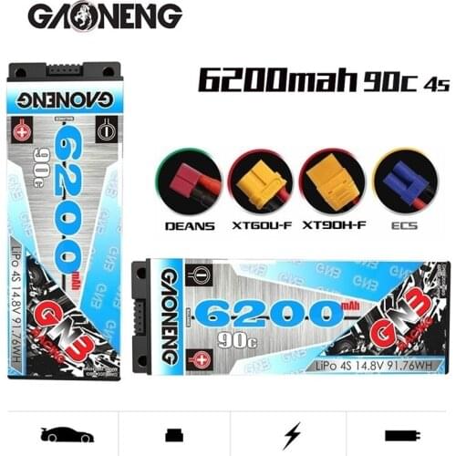 Rechargeable Battery GAONENG GNB 6200MAH 4S 1P 90C/180C 14.8V XT60/T Plug XT90 Plug for 1:8 RC Car Boat
