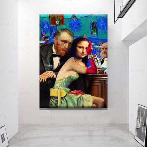 Funny Character Art Blue Starry Van Gogh Banquet Posters and Prints Canvas Painting Wall Art Pictures for Living Room Decoration