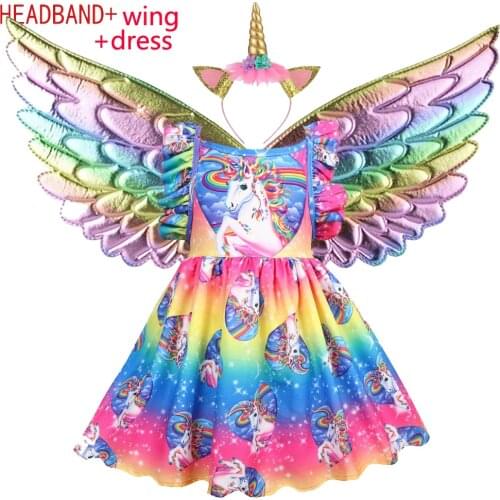 Girls Unicorn Tutu Dress clorful Princess Kids Party Dress Children Christmas Halloween Cosplay Costume With Headband Wings0
