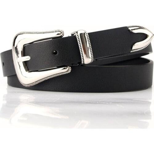 New 2.4cm*105cm Vintage Metal Buckle Belt Black PU Punk Wind Jeans Women Female Waistband