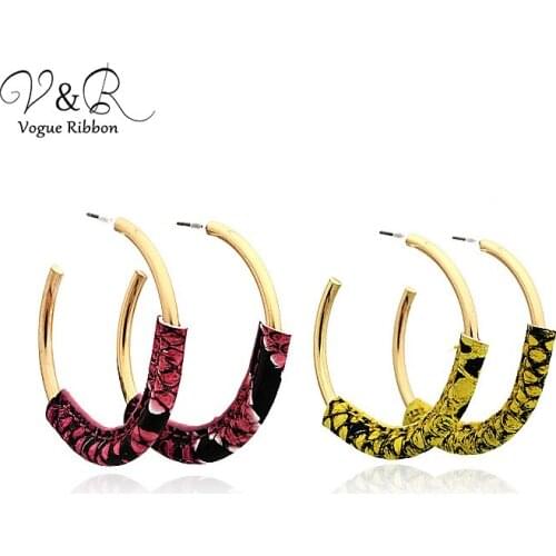 C-hoop earring with yellow snake skin leather 2019 minimalist simple fashion dangle drop earrings gifts