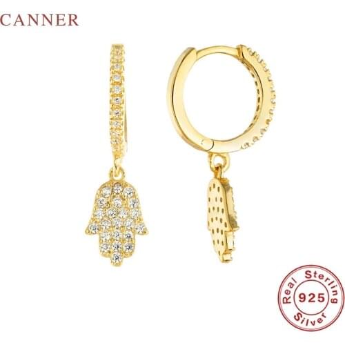 CANNER Palm Fashion Creativity Earrings For Women Real 925 Sterling Silver Earrings Hoops Zircon Diamond Jewelry Pendientes