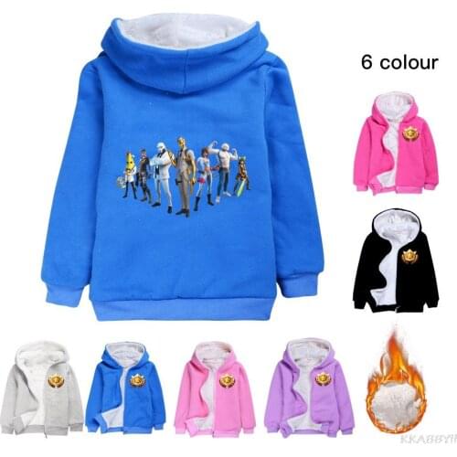 Fortnites Teenager Sweater Hoodies Kids Jackets with Zipper Boy Girls Coats Thicken Hooded Fur Winter Outwear Tops