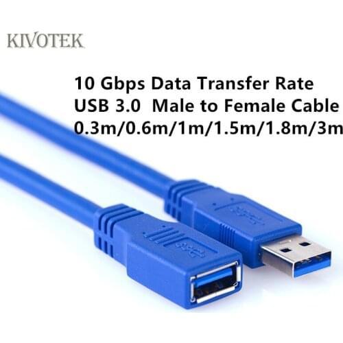 KIVOTEK 1-10pcs/lot USB3.0 Extension Cable Male to Female Adapter Cable10 Gbps Data Transfer Rate 0.3m/0.6m/1m/1.5m/1.8m/3m