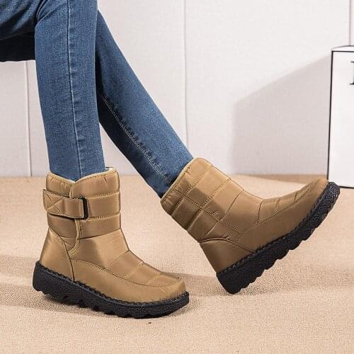 Winter Women Snow Boots Non Slip Hook Loop Warm Ladies Waterproof Short Booties Solid Flats Cotton Shoes Plush Female Black Gray