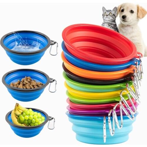 1000/350ml Pet Folding Silicone Bowl with Keychain Outdoor Travel Portable Food Container Cat and Dog Bowl Pet Supplies