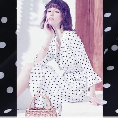 114cm wide wave dot printed silk fabric meter digital printing crepe de chine silk fabric dress fabric wholesale silk cloth