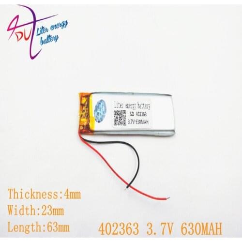 2pcs [SD] 3.7V,630mAH,[402363] Polymer lithium ion / Li-ion battery for TOY,POWER BANK,GPS,mp3,mp4,cell phone,speaker